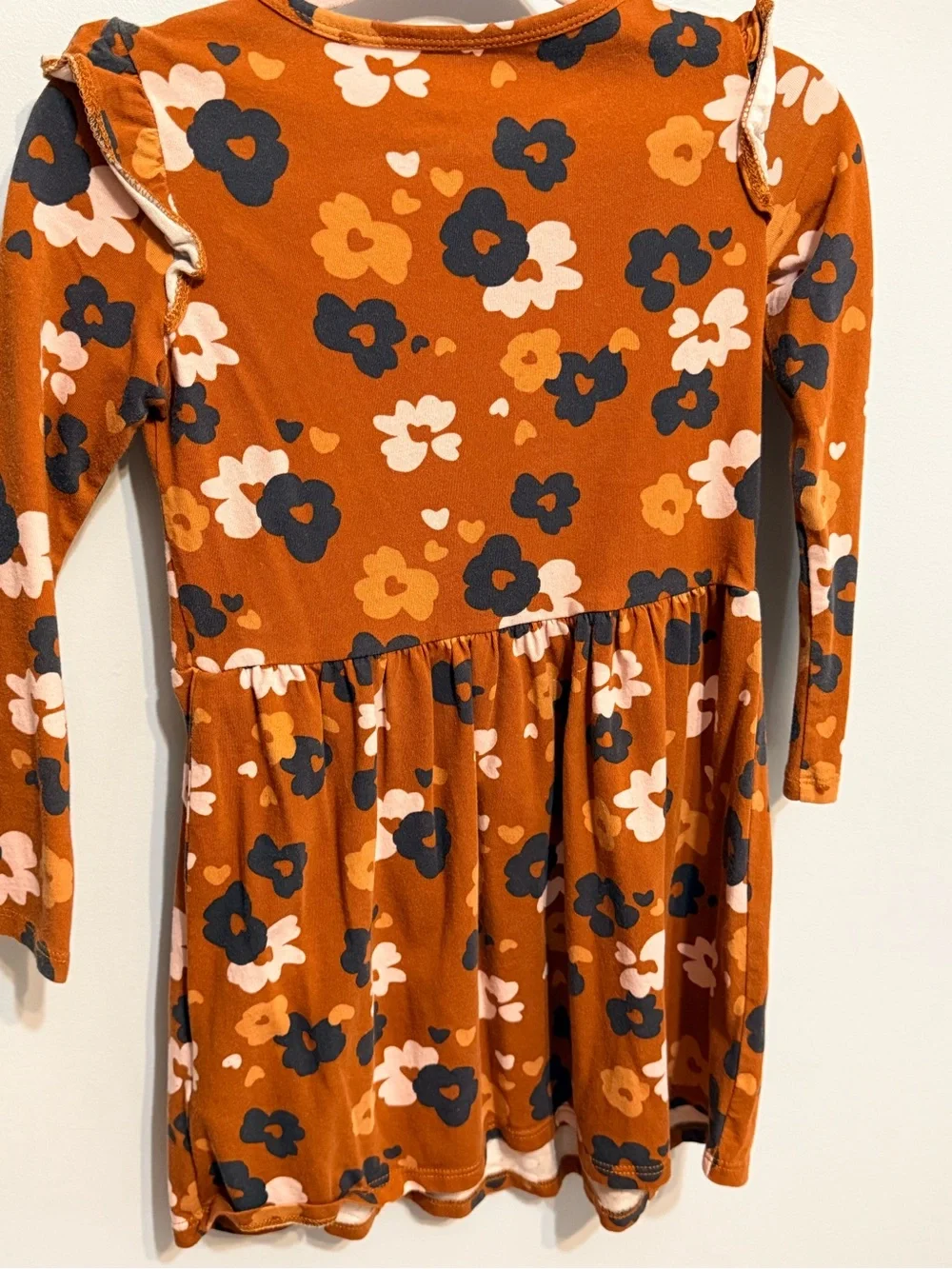 Carter's Rust Floral Long-Sleeve Ruffle Dress with Navy & Blush Prints